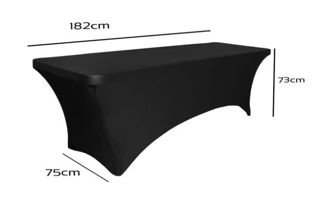 6ft Black Lycra Table Cover sizing