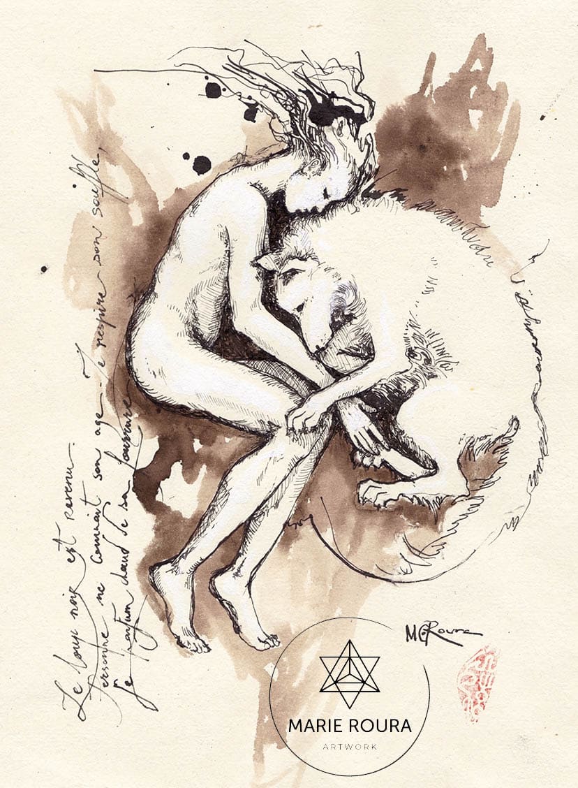 Un dessin de La femme et le loup.