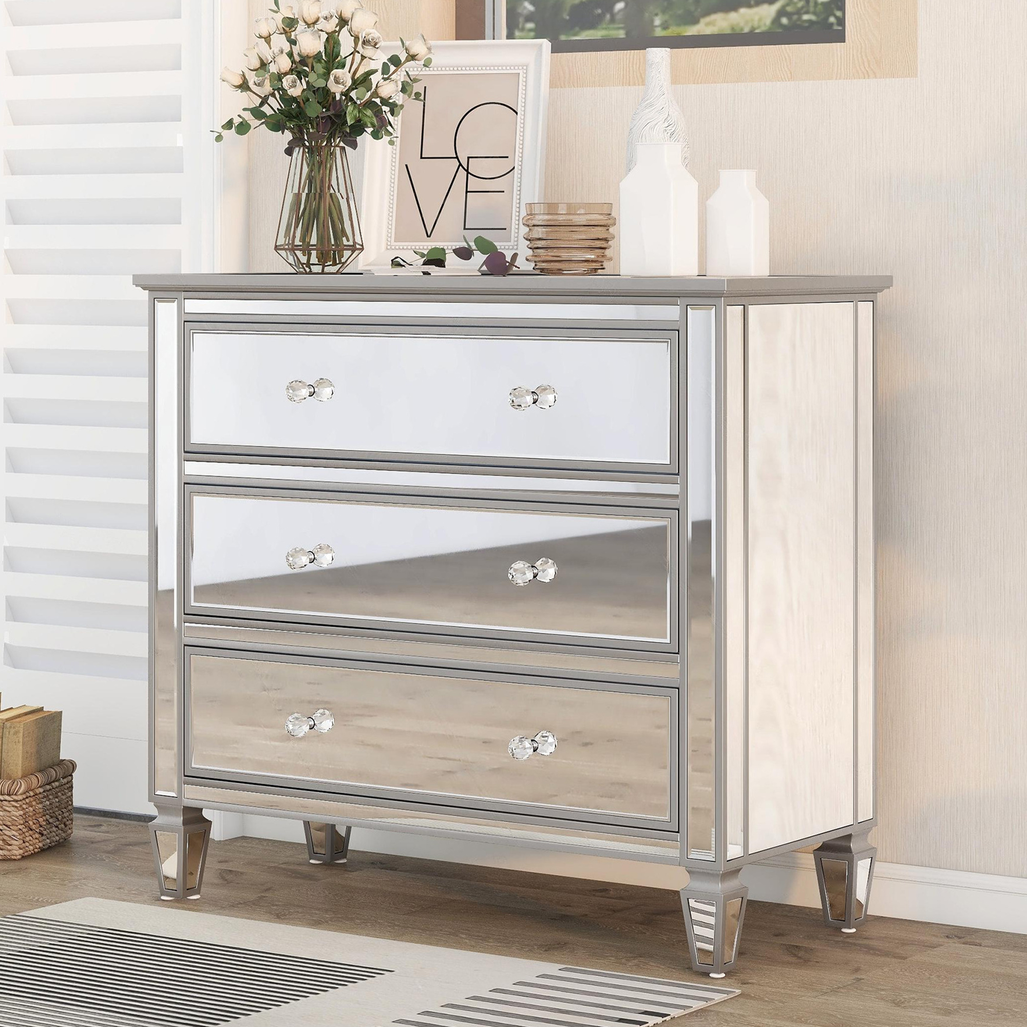 Elegant Mirrored Chest With 3 Drawers - WF310514AAN