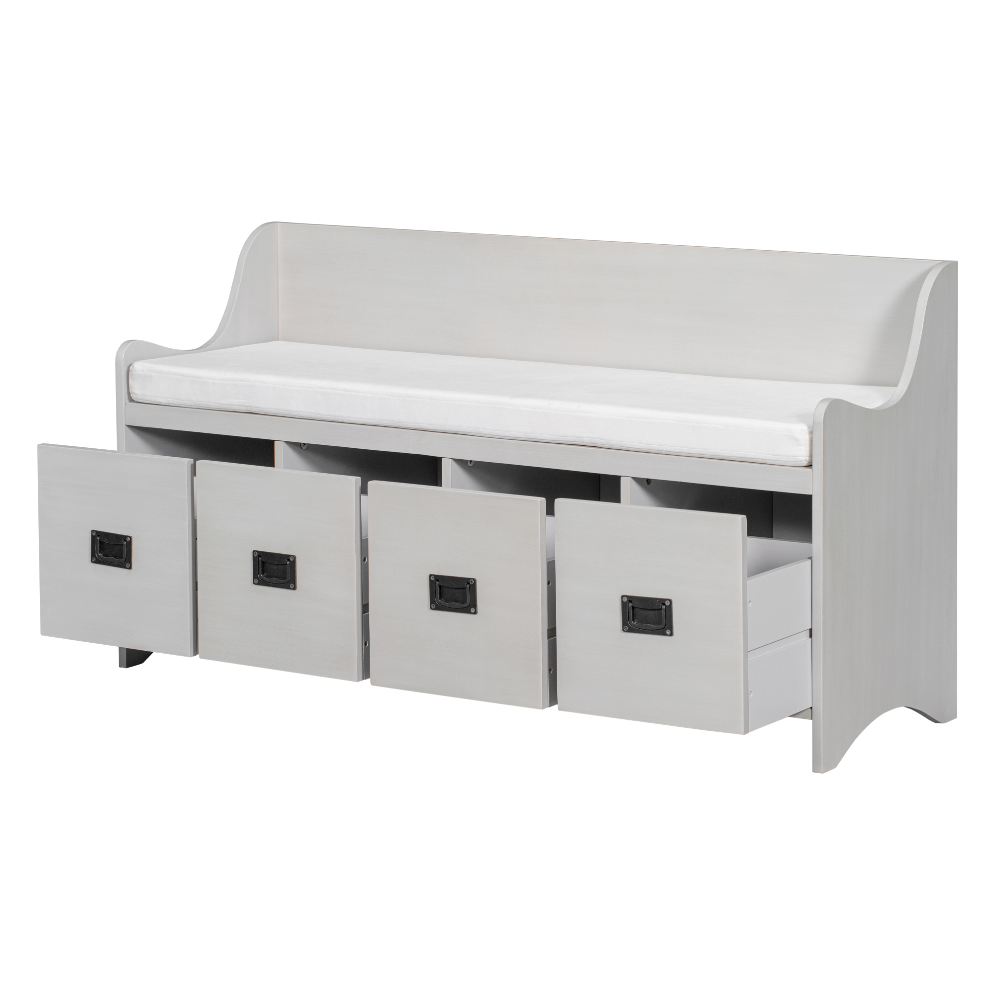 Movable Cushion Storage Bench with Drawers and Backrest - WF287471AAE