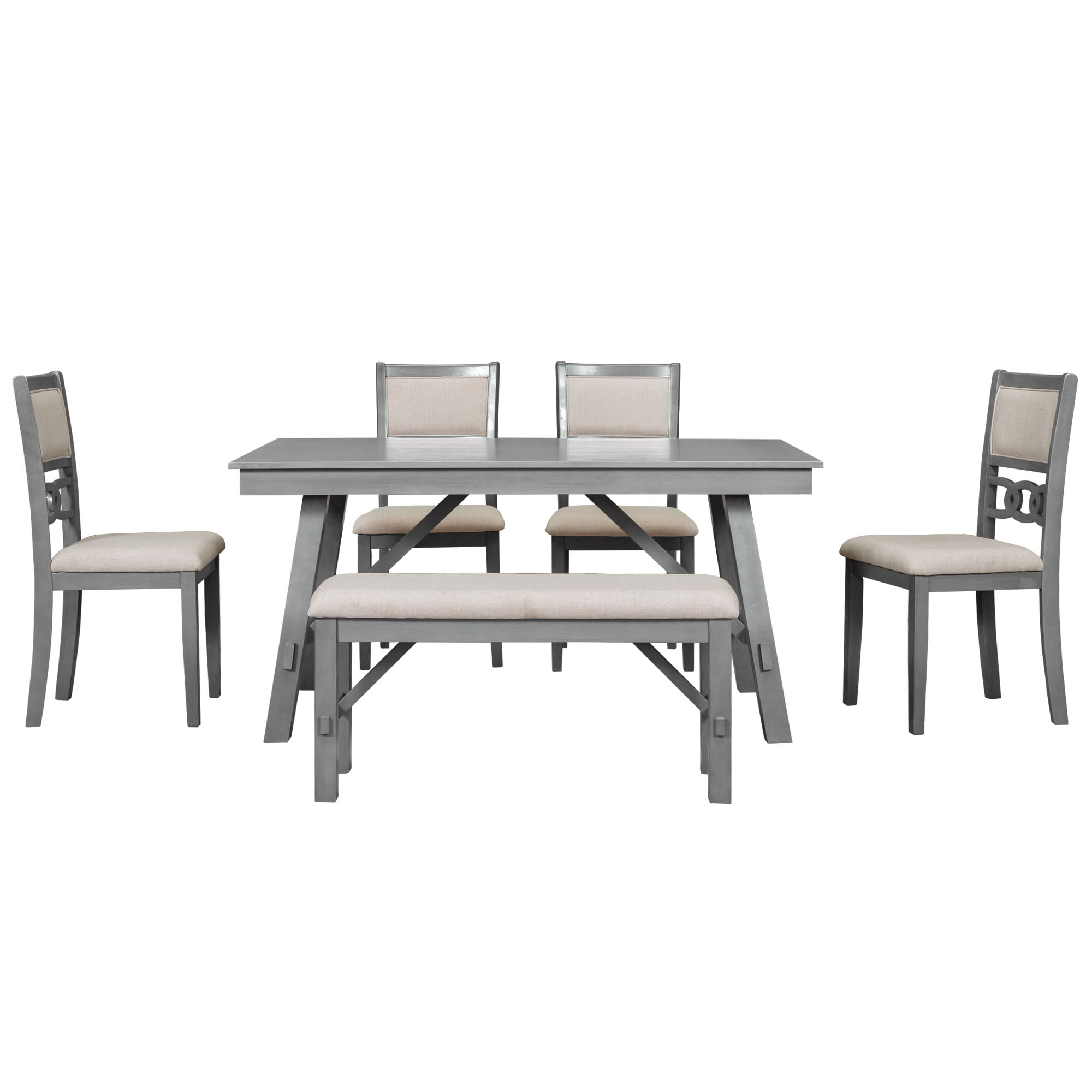 Farmhouse Solid Wood 6-Piece Dining Set With Bench - SP000016AAE