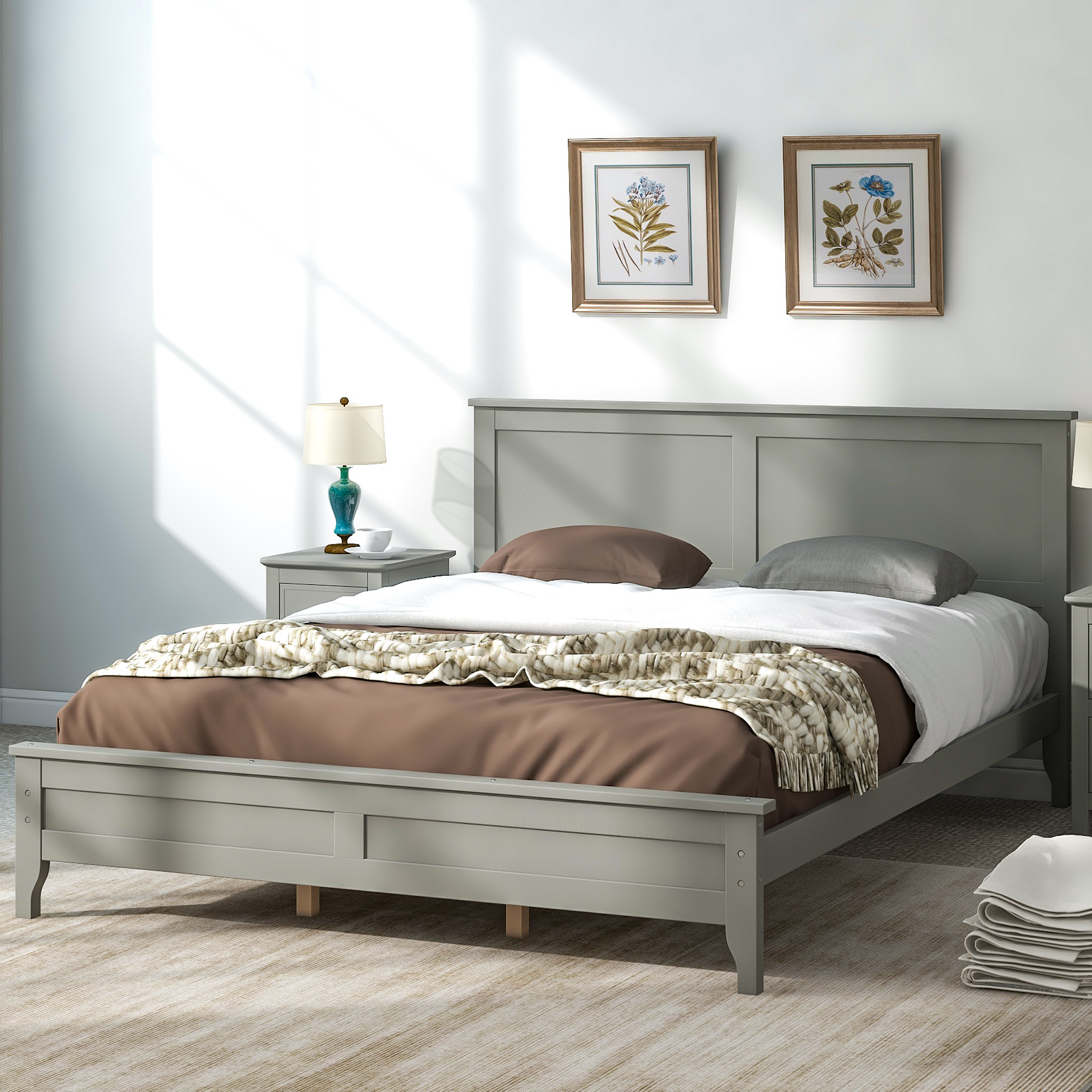 Modern Solid Wood Queen Size Platform Bed - WF315101AAE