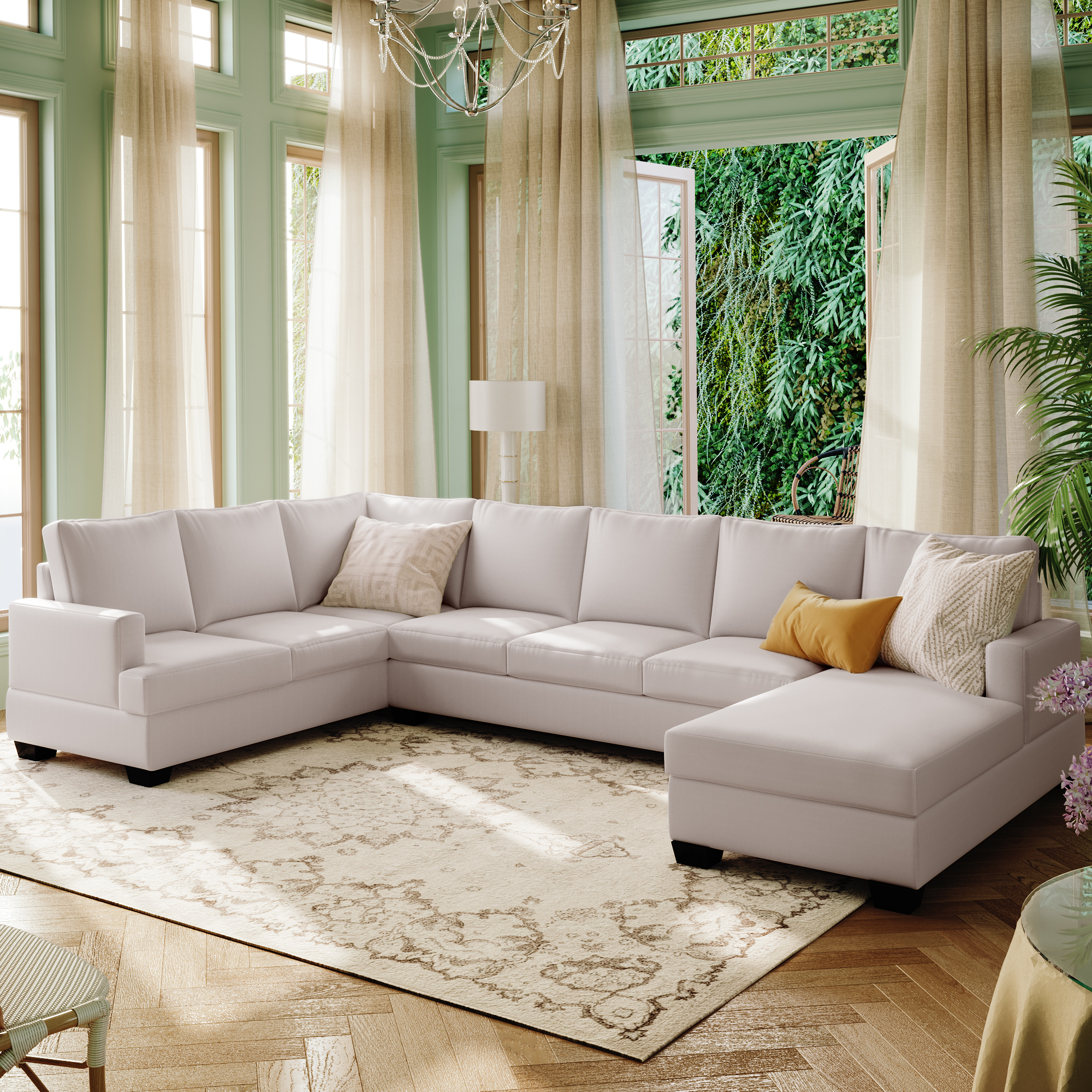 Modern Large Upholstered U-Shape Sectional Sofa with Chaise - WY000330AAA