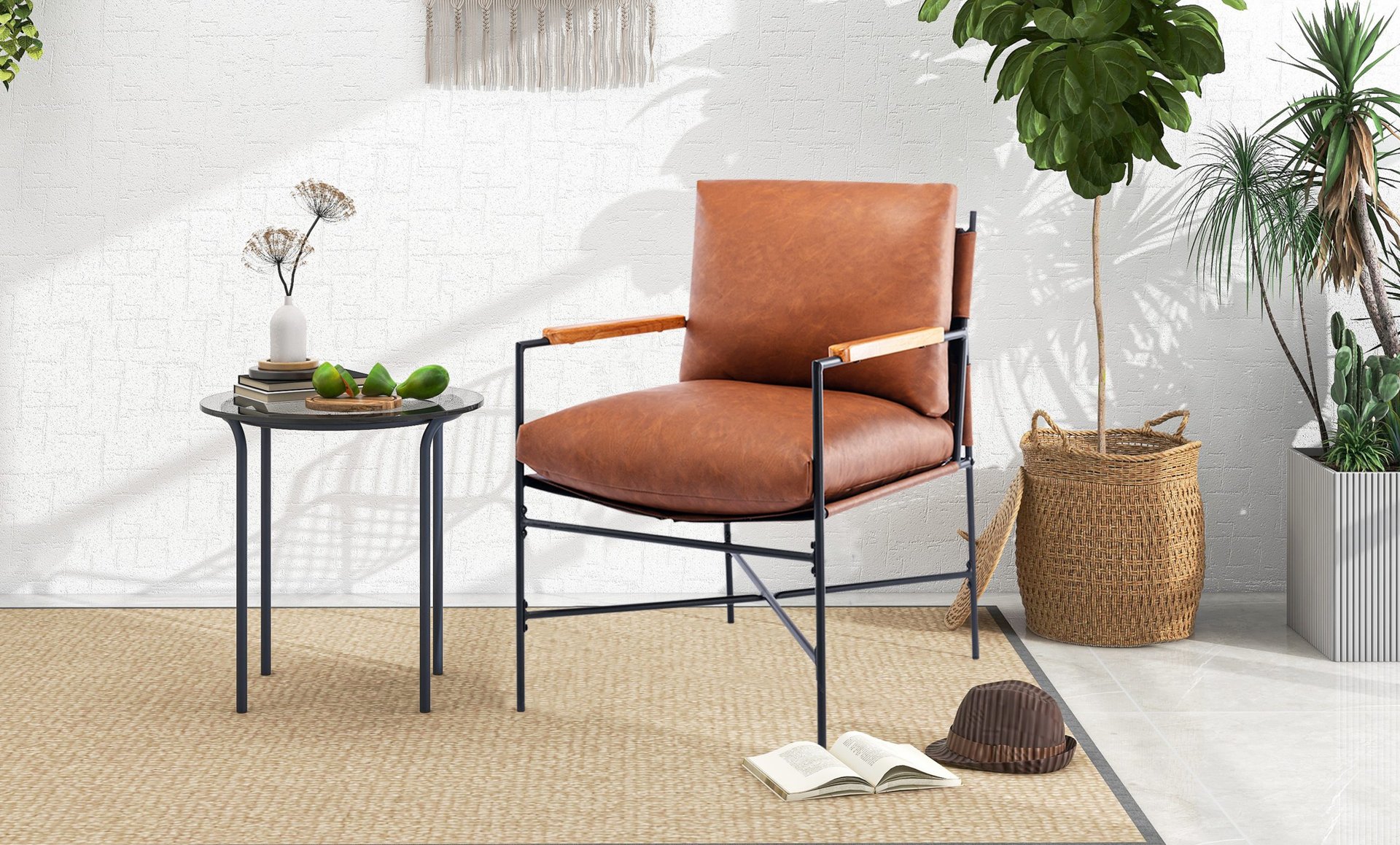 Metal Frame Faux Leather Porch Chair - PP291861AAB