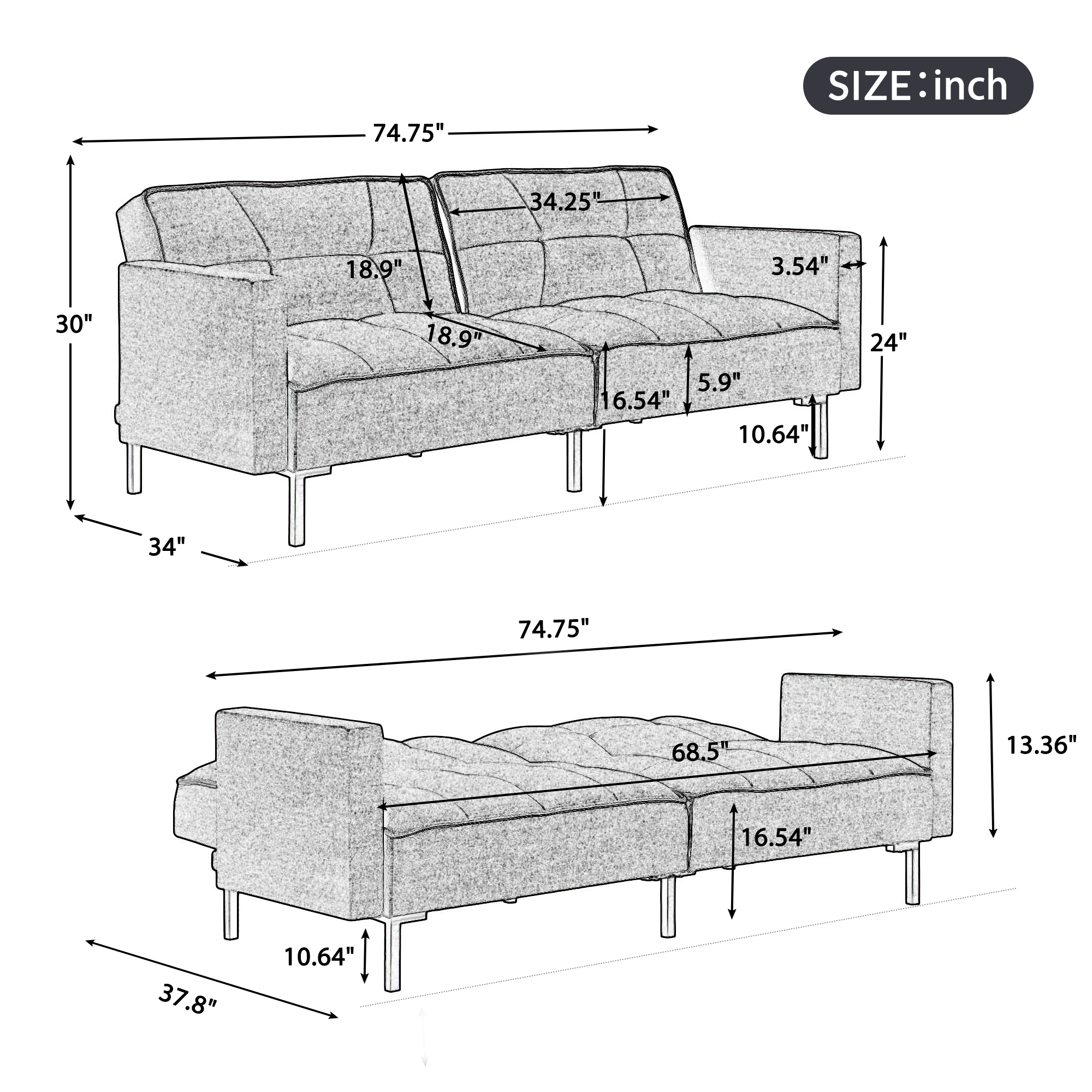 Linen Upholstered Modern Convertible Sofa Bed - SG000376AAA
