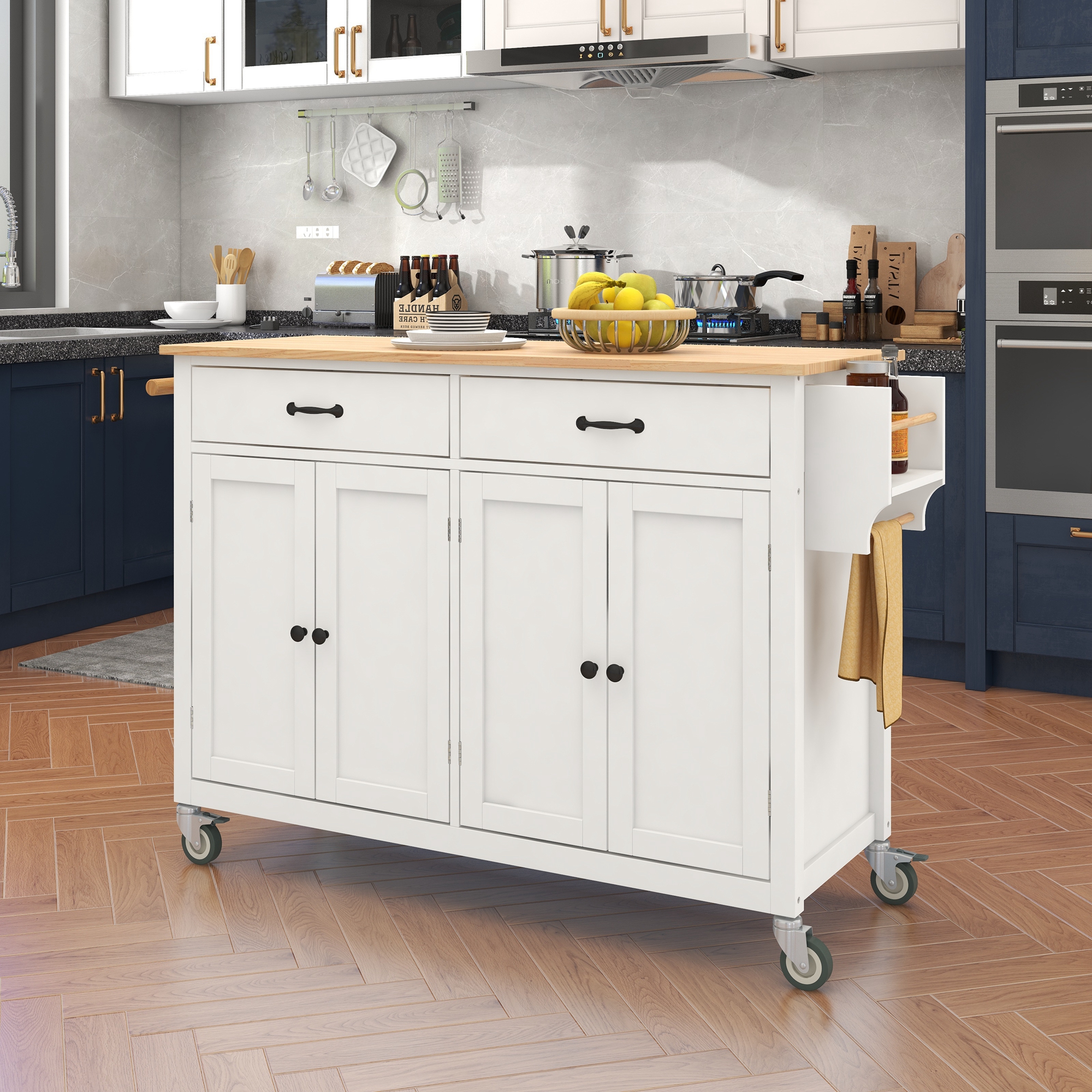 Kitchen Island Cart With Solid Wood Top And Locking Wheels - Modern ...