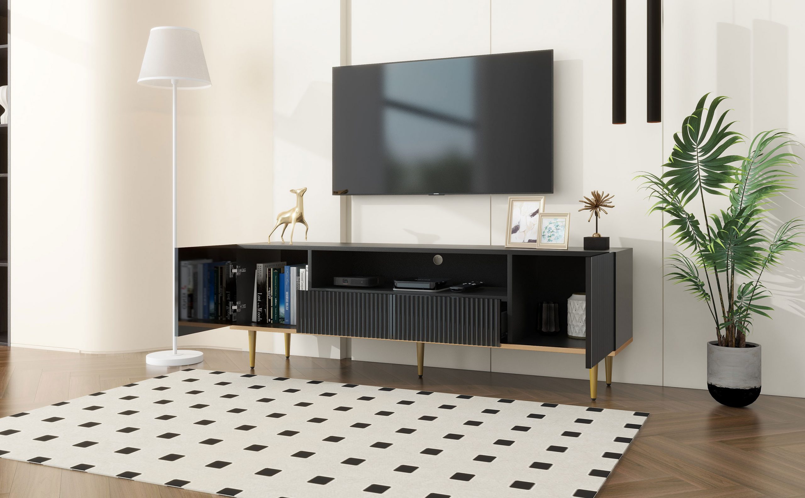 Modern TV Stand with Shelf, 2 Drawers and 2 Cabinets - SJ000113AAB