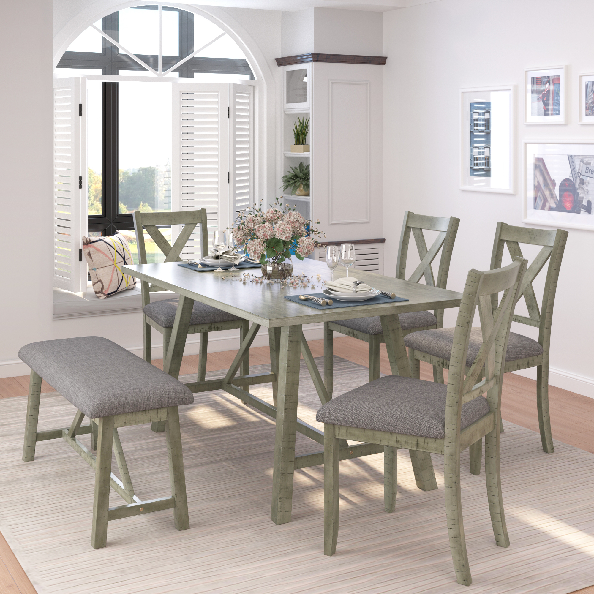 Rustic Style 6 Piece Dining Table Set - SH001091AAE