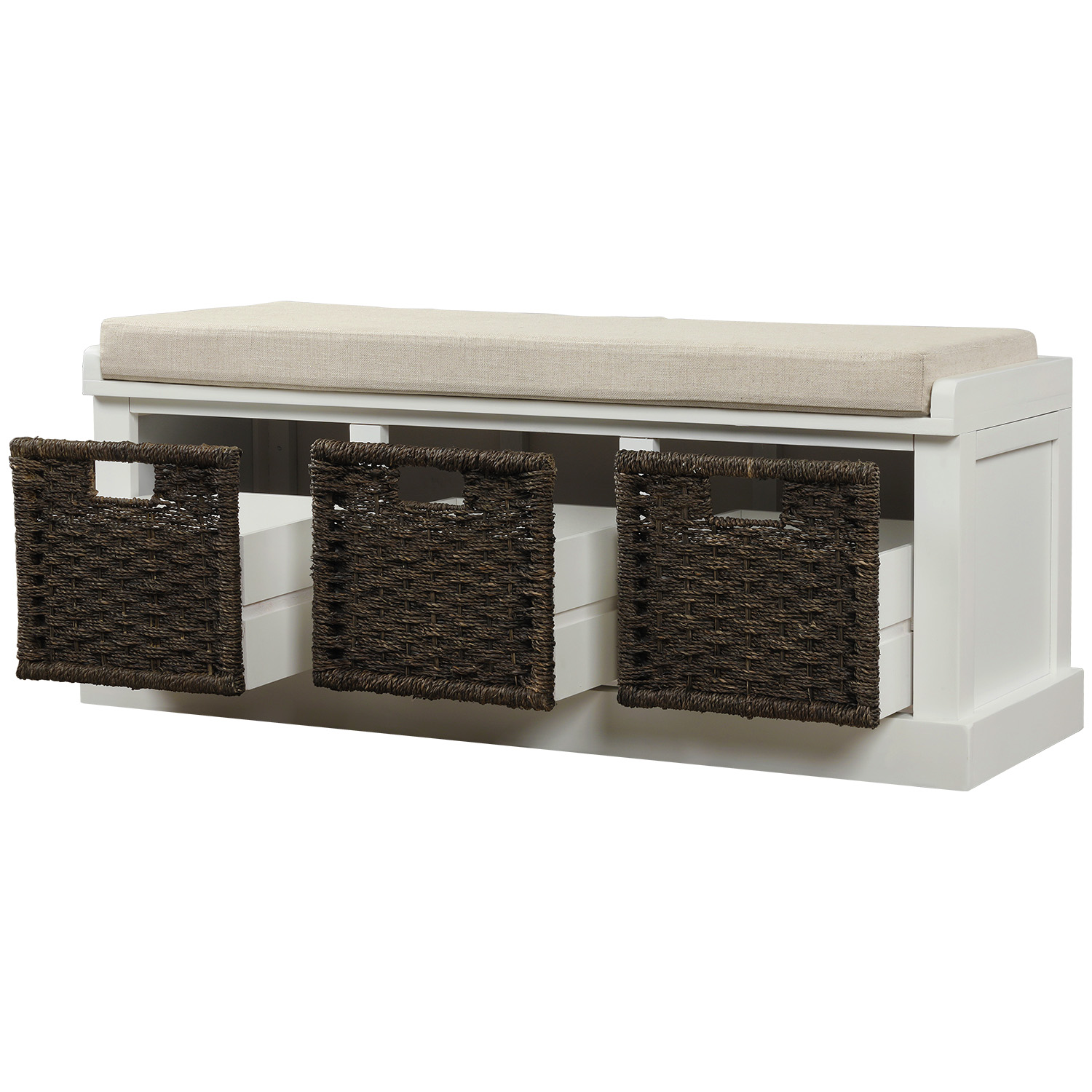 Rustic Storage Bench With 3 Removable Classic Rattan Basket - WF193443AAK