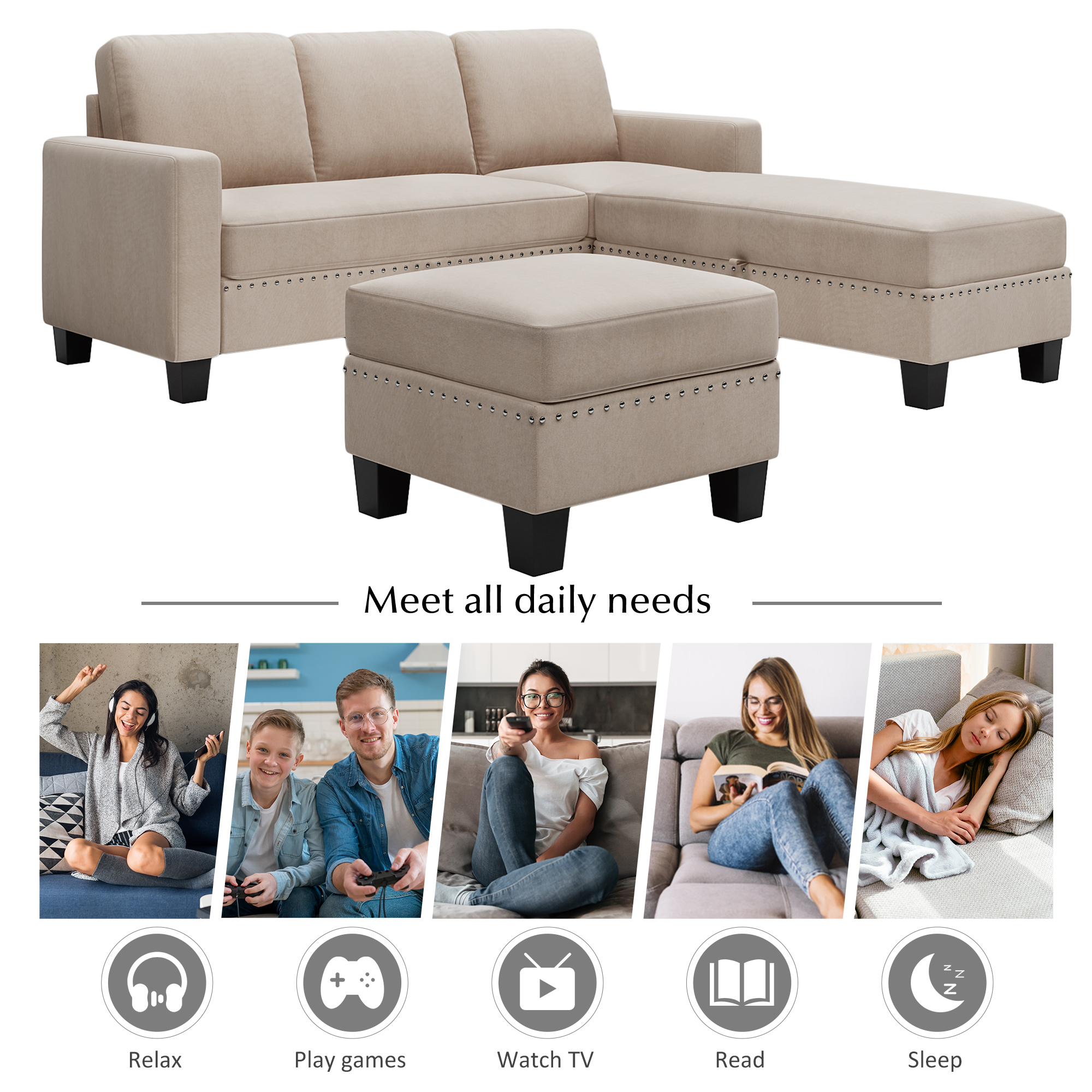 L Sectional Sofa with Ottoman - GS002119AAE