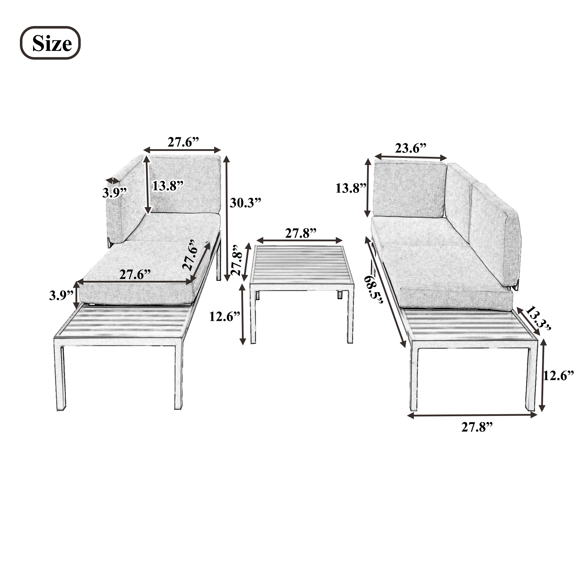 3-Piece Aluminum Alloy sofa set - WF285249AAE