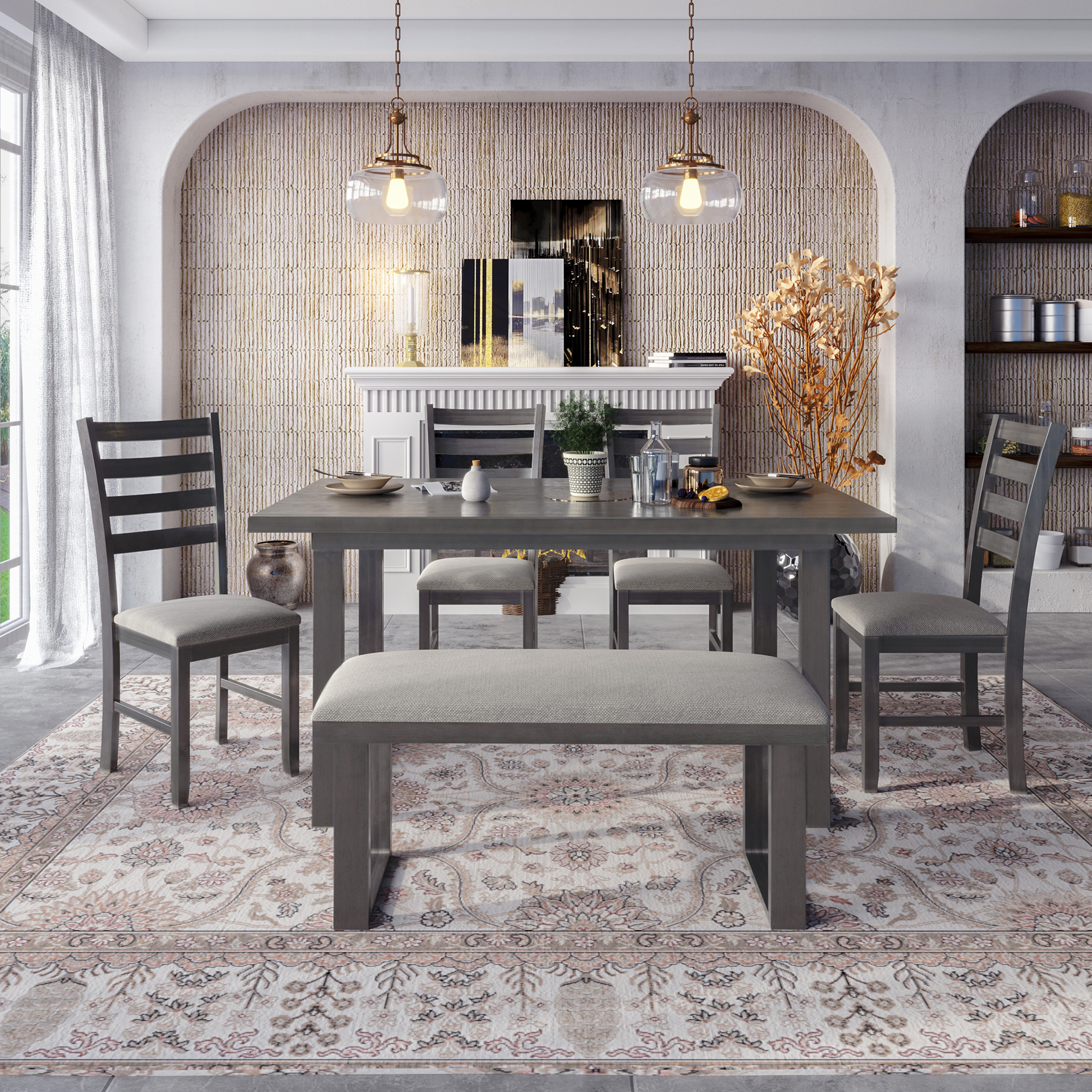Solid Wood 6-Pieces Dining Room Set - ST000055AAE