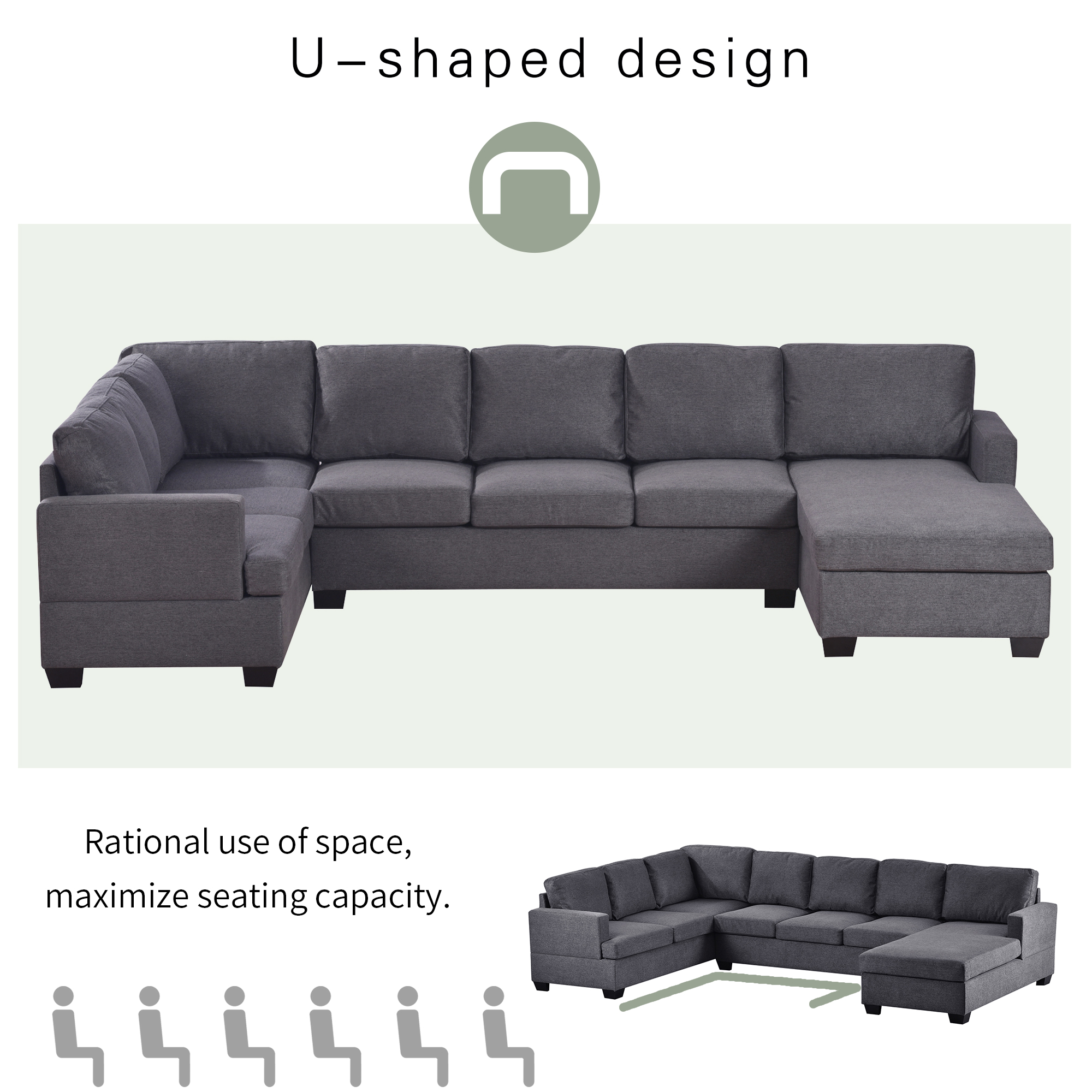 Modern Large Upholstered U-Shape Sectional Sofa - WY000364AAE