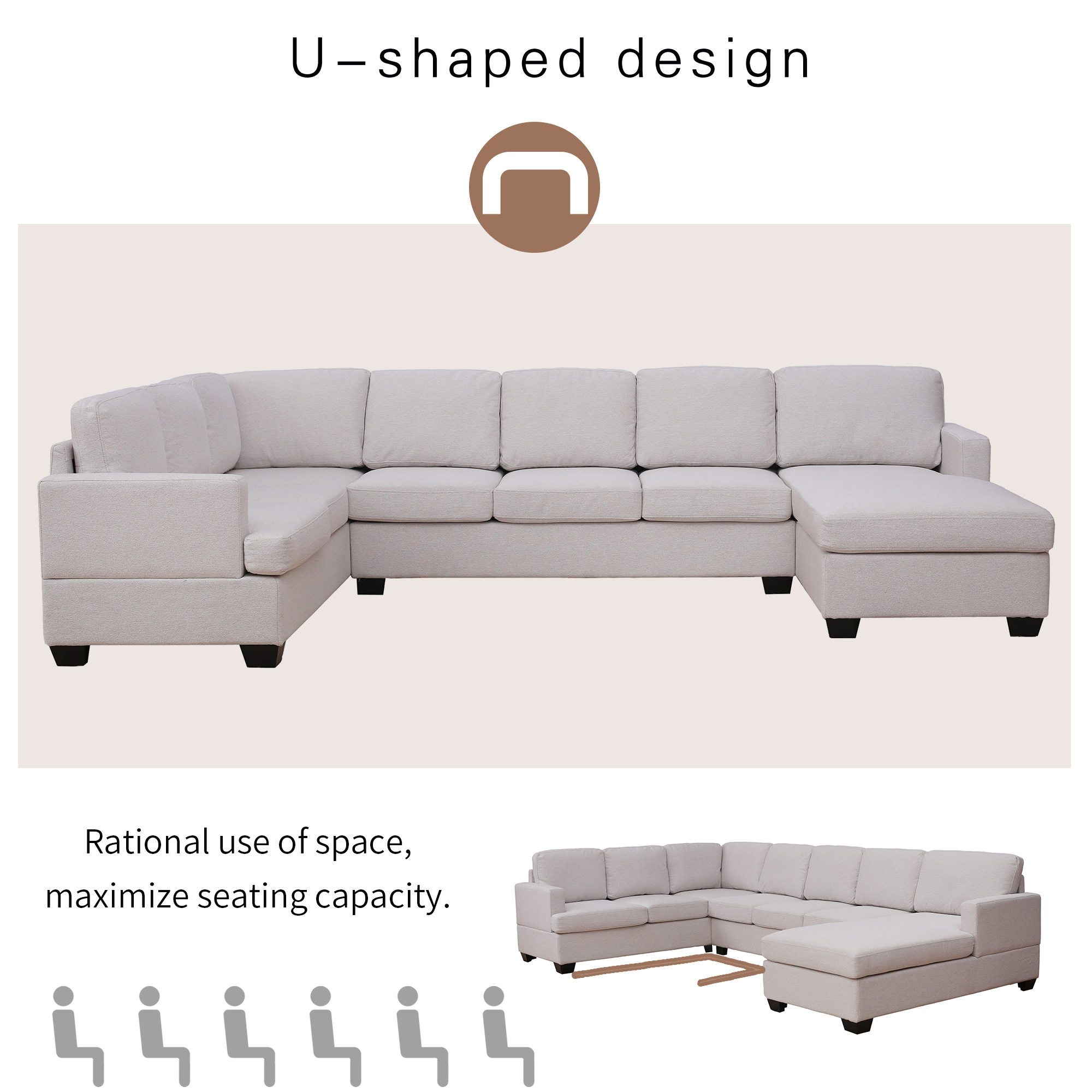 Modern Large Upholstered U-Shape Sectional Sofa with Chaise - WY000330AAA