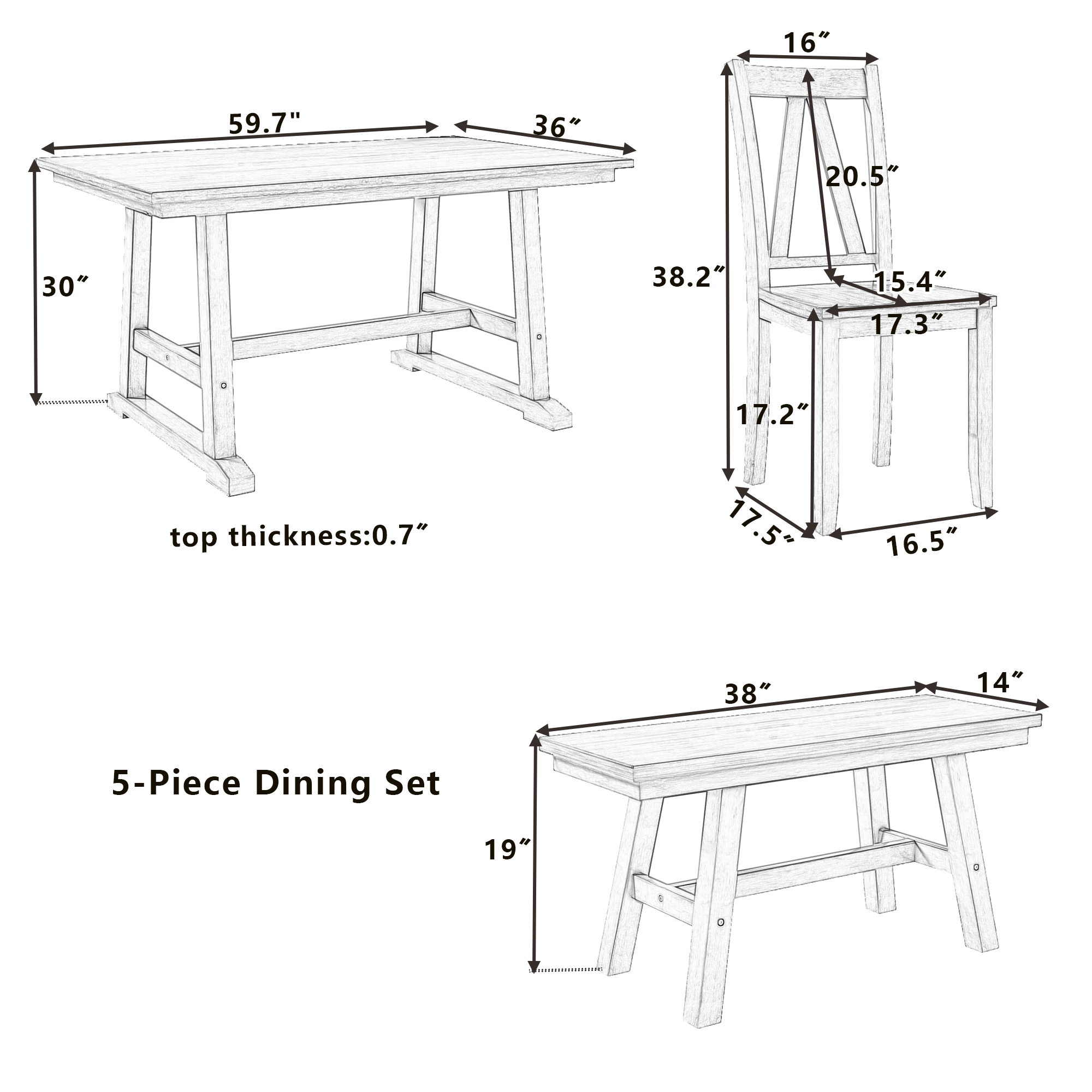 TOPMAX 6-Piece Wood Dining Table Set - SH000256AAE