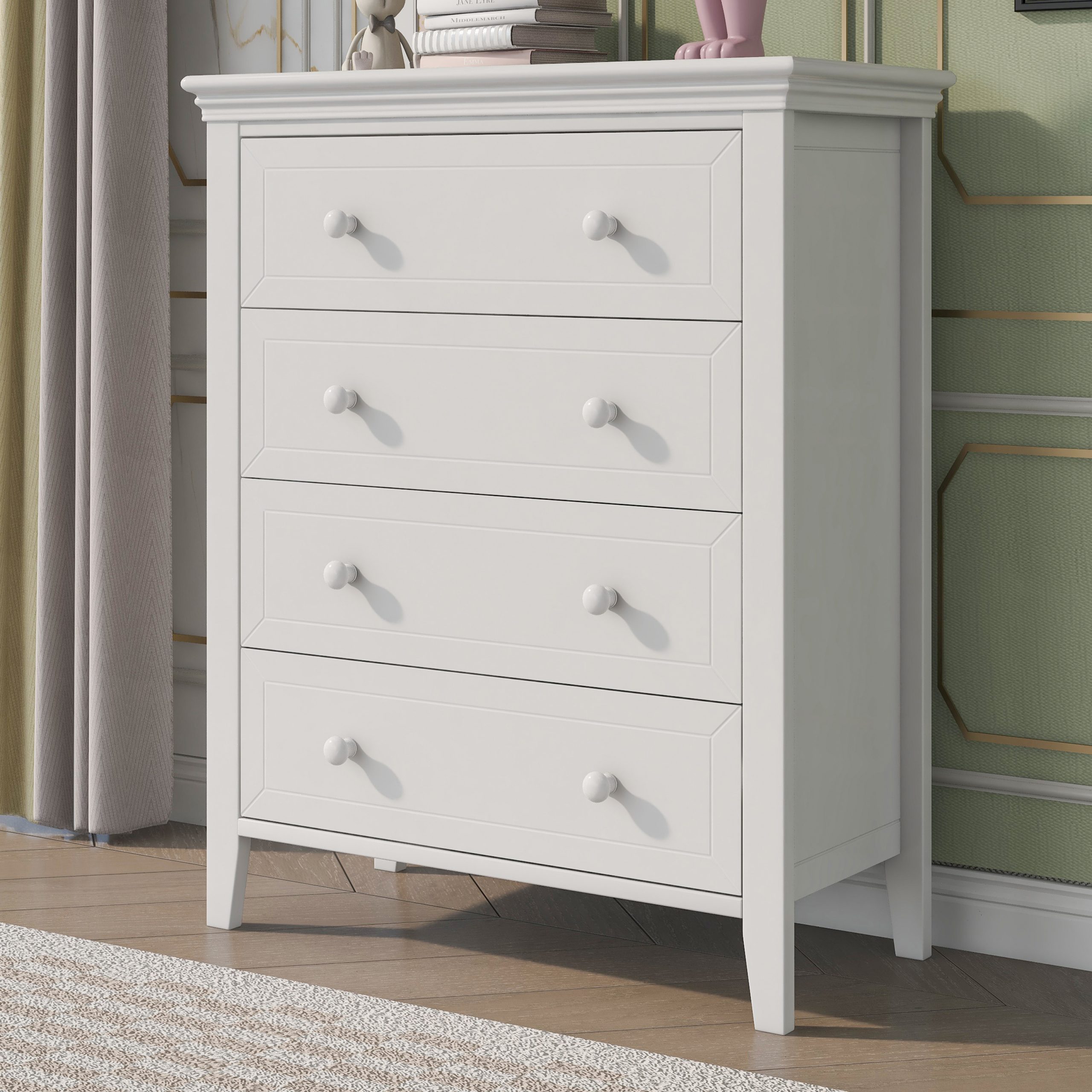 Traditional Concise Style White Solid Wood Four-drawers Chest - WF295735AAA
