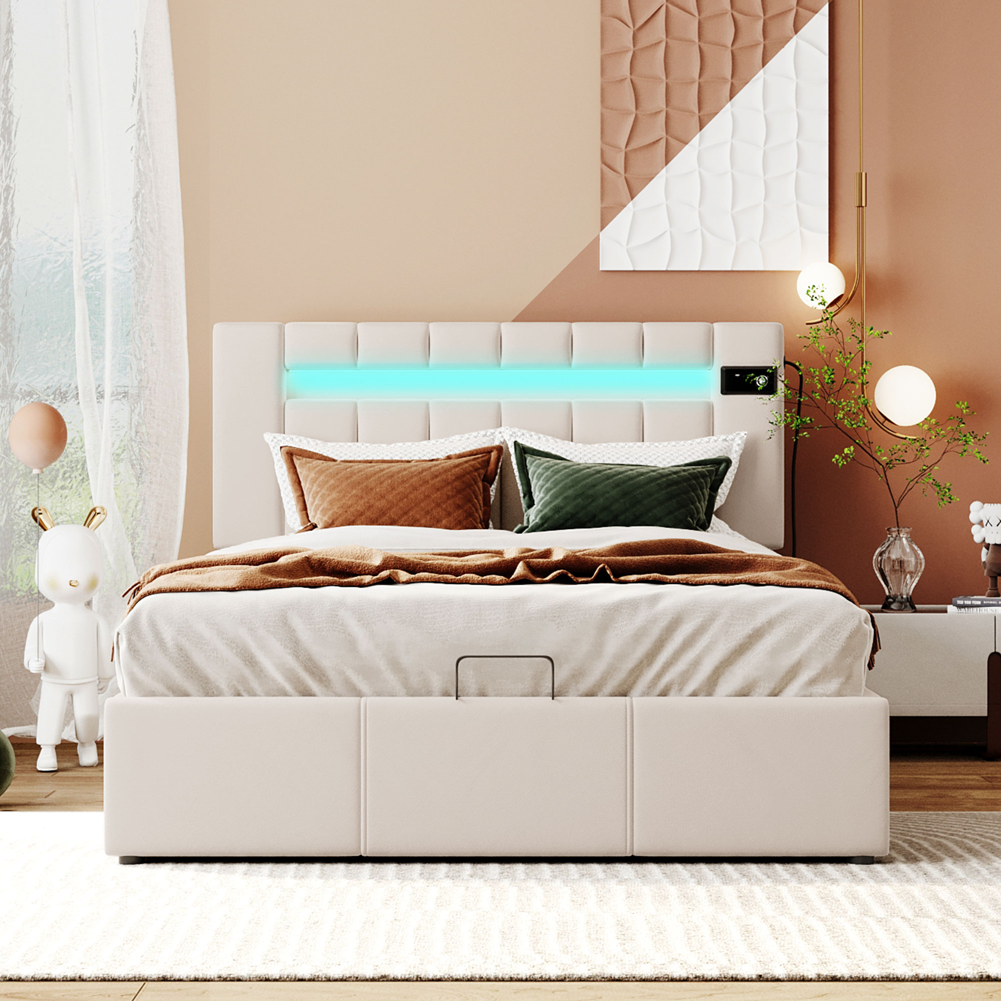 Upholstered Full Size Bed With LED Light, Bluetooth Player And USB Charging - LP000612AAA