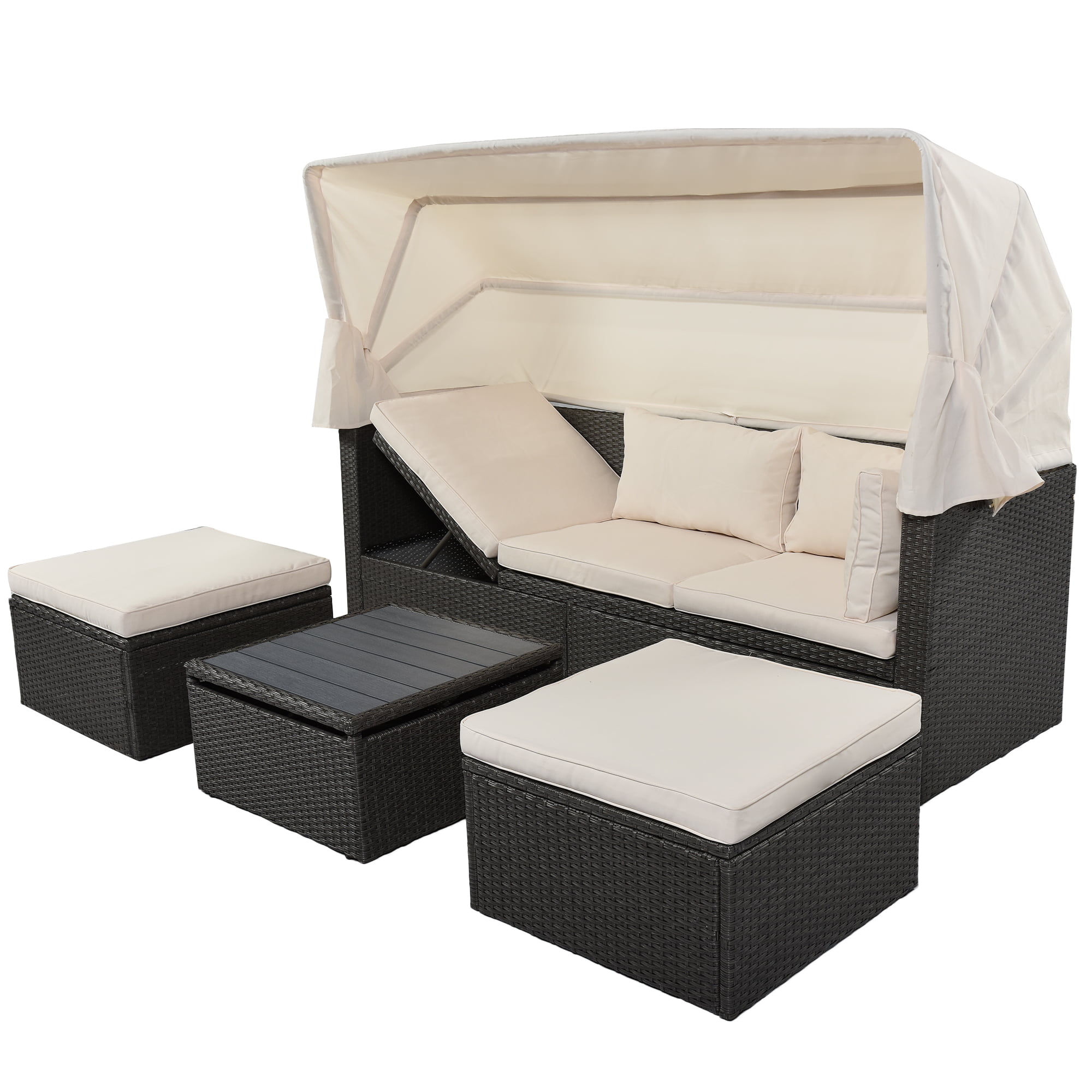 Outdoor Patio Rectangle Daybed with Retractable Canopy - WY000319AAK