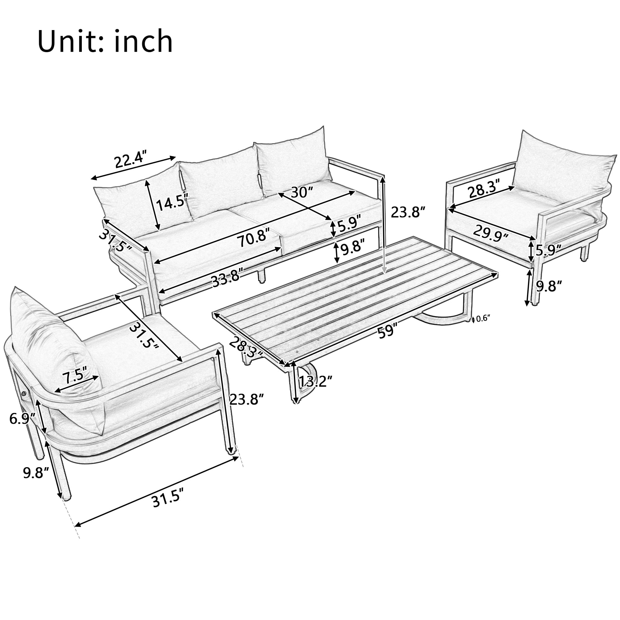 Multi-Person Outdoor Steel Sofa Set - WY000333AAE