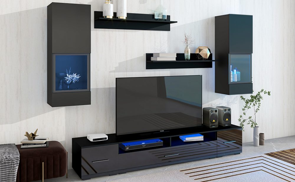 Extended, Minimalist Style 7 Pieces Floating TV Stand Set - SD000007AAB