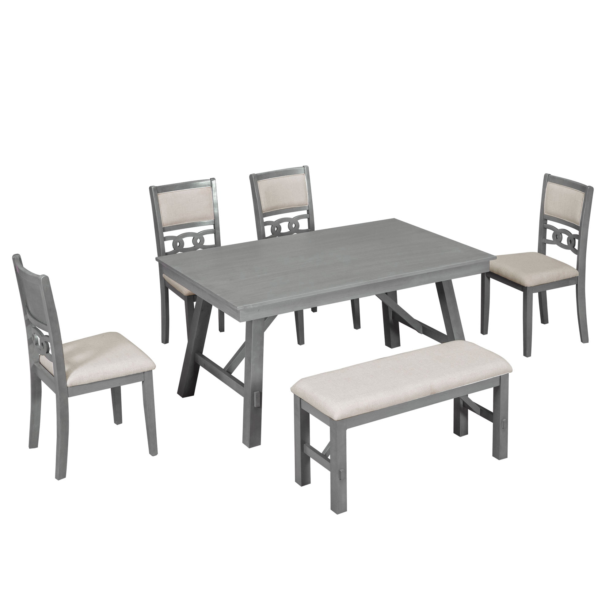 Farmhouse Solid Wood 6-Piece Dining Set With Bench - SP000016AAE