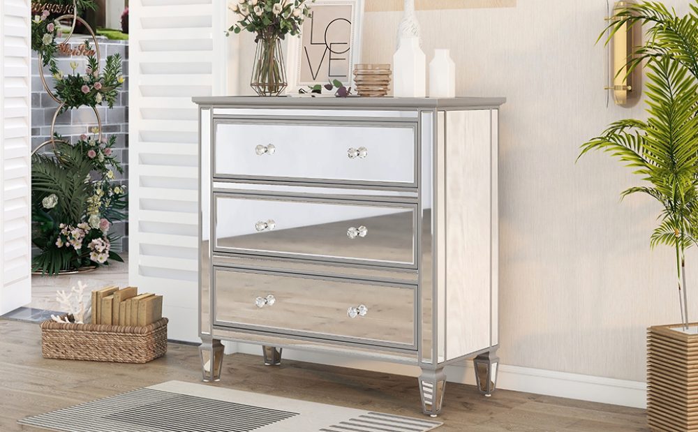 Elegant Mirrored Chest With 3 Drawers - WF310514AAN