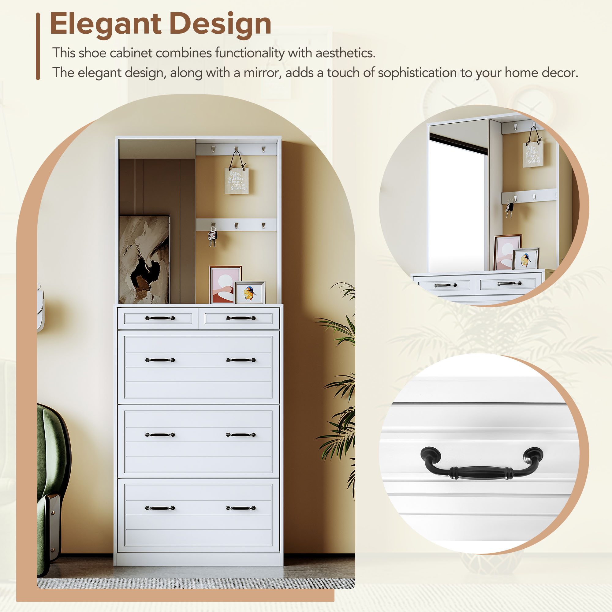 Multi-functional Shoe Cabinet with 3 Flip Drawers - WF314583AAK