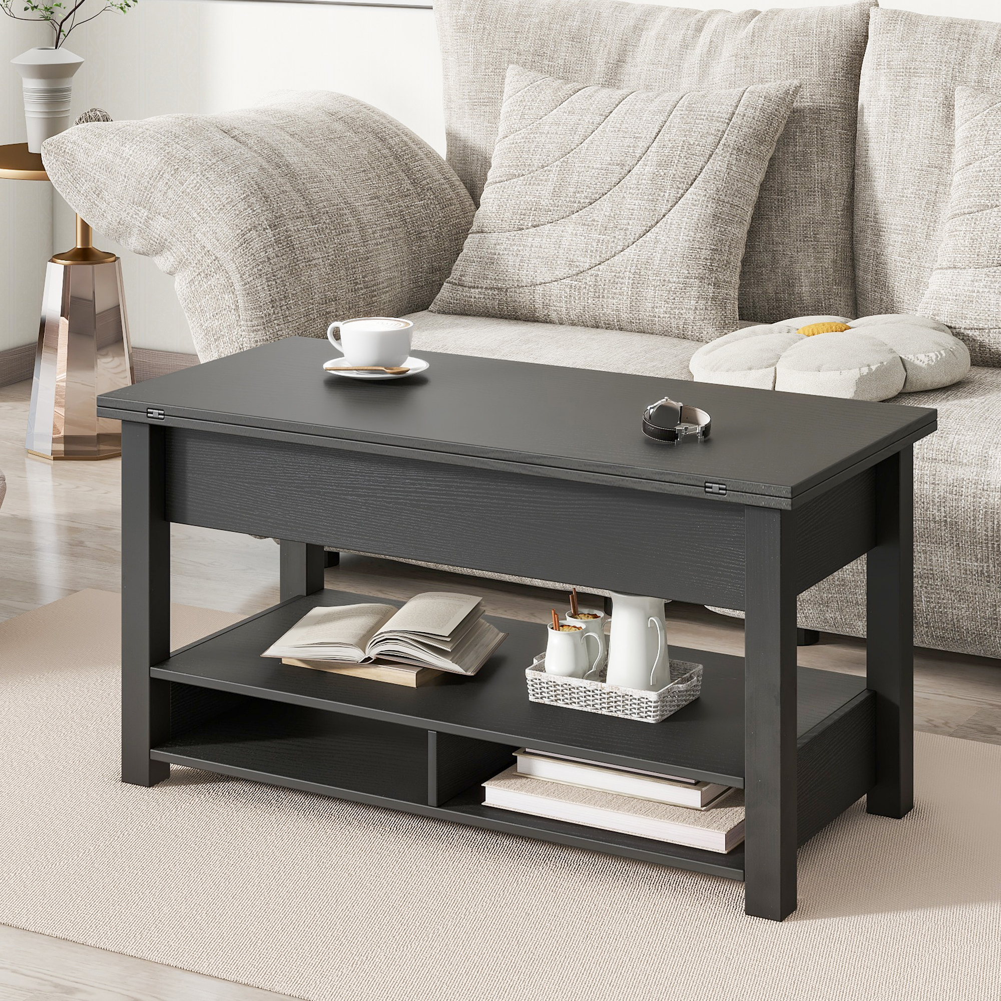 Multi-Functional Coffee Table with Open Shelves - WF314404AAB