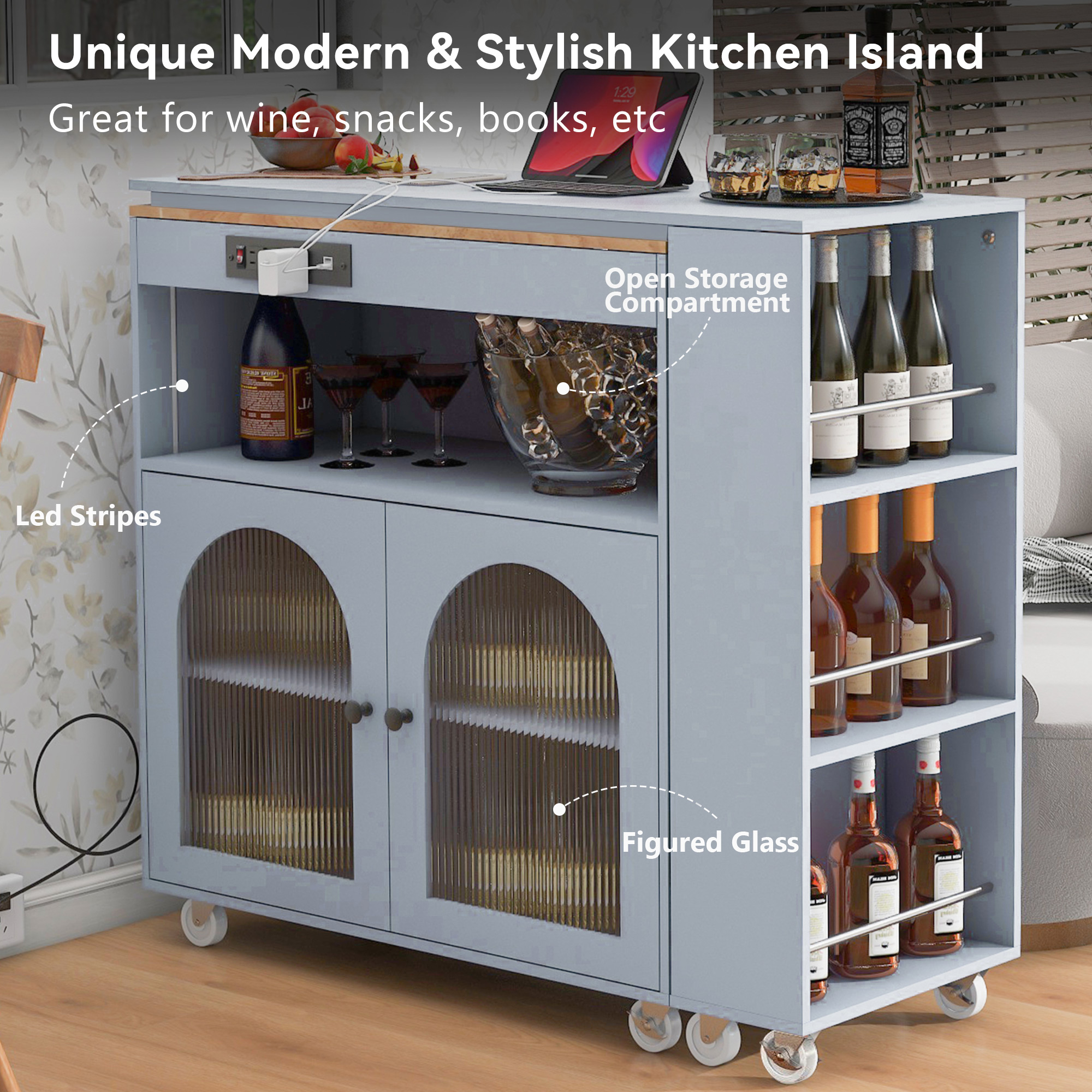 Rolling Kitchen Island With Movable Extended Table - WF316018AAG