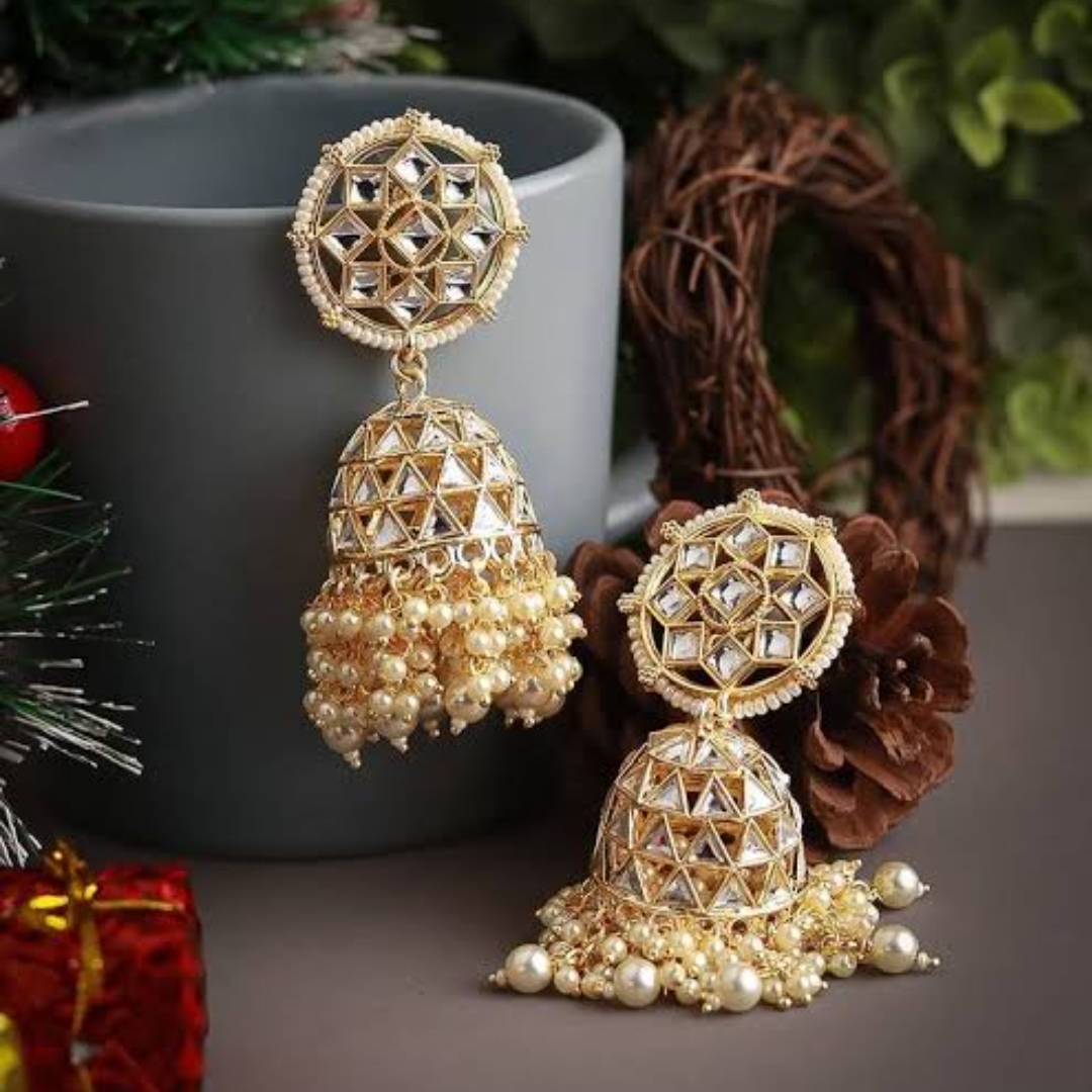 Pearl circle danglers (Gun metal) at Rs 1120.00, Pearl Earrings