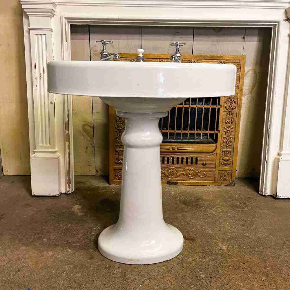 Antique Cast Iron Oval Pedestal Sink Historic House Salvage