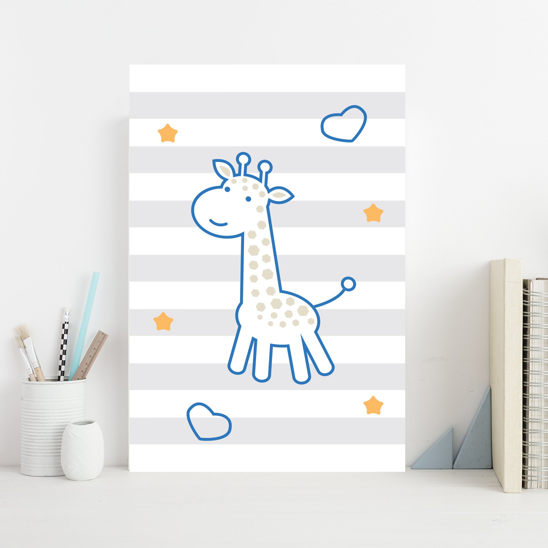Placa Decorativa MDF Infantil Girafa Azul 20x30cm