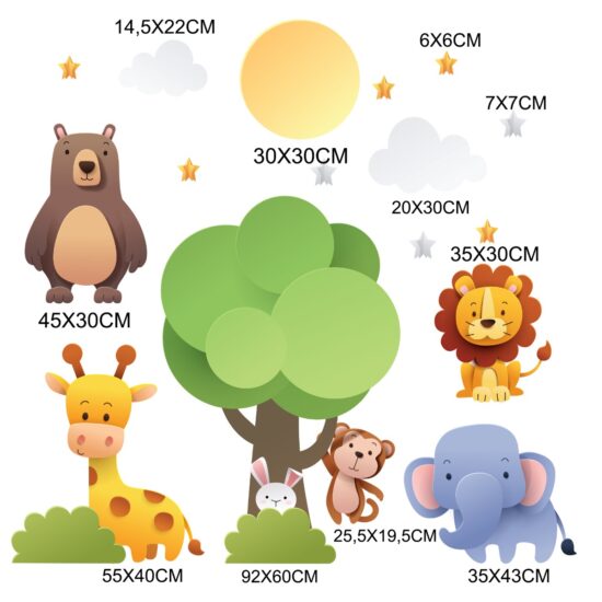 Adesivo de Parede Árvore Animais Zoo Infantil