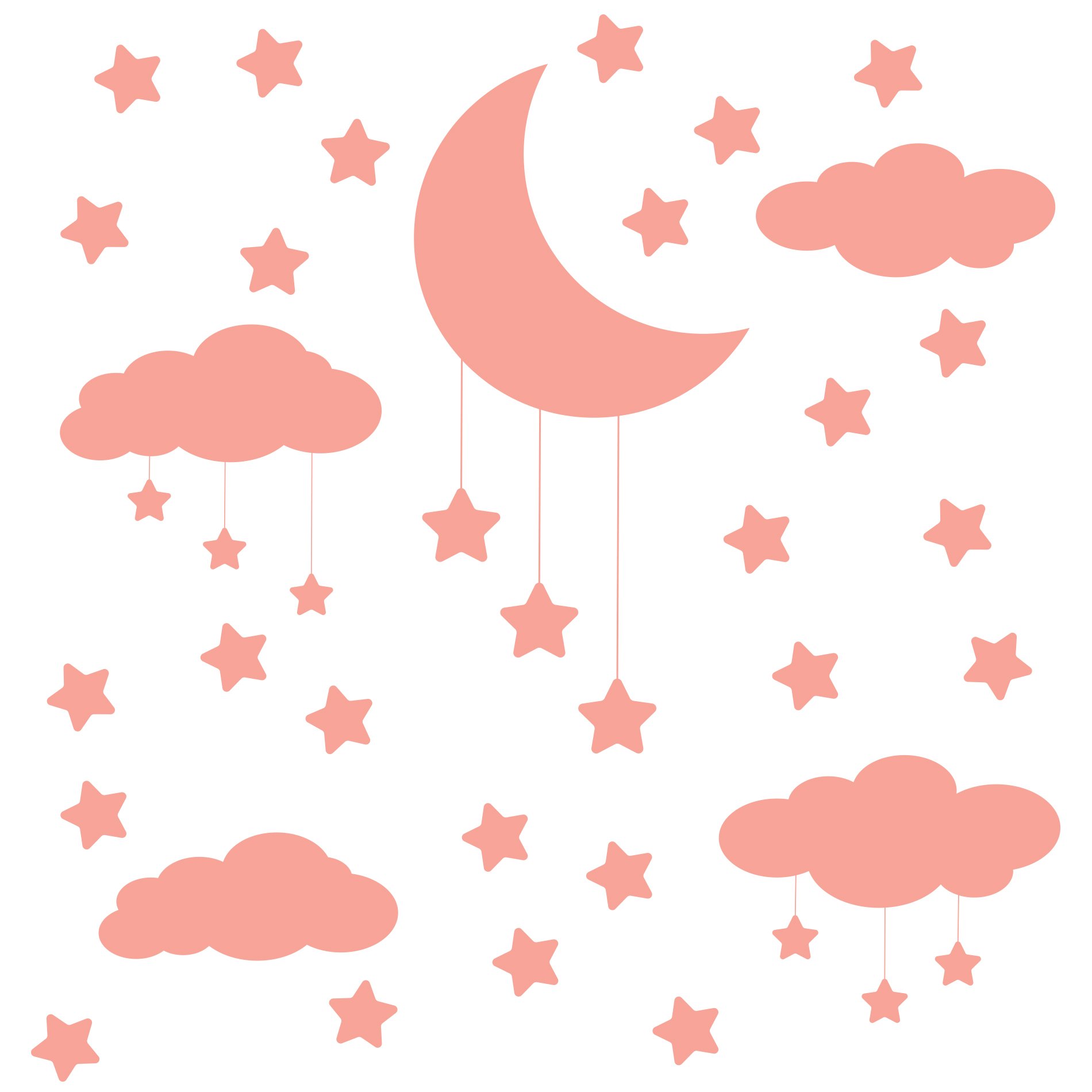 Adesivo de Parede Infantil Nuvens Lua e Estrelas Rosa