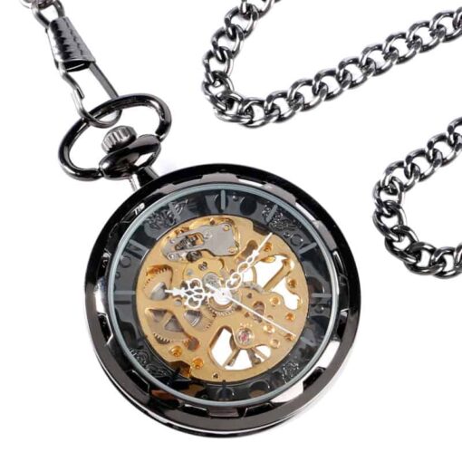 Reloj de Bolsillo Mecánico Esqueleto Negro