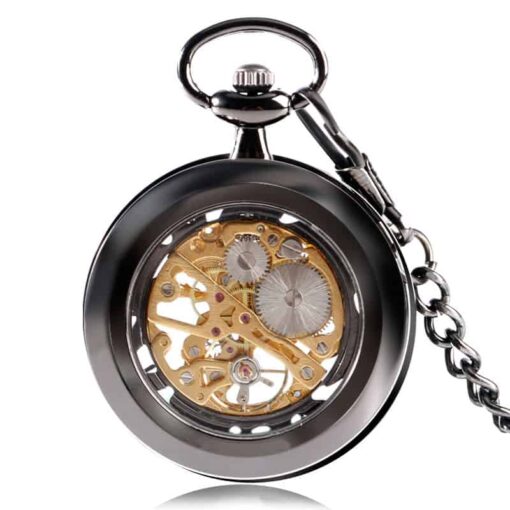 Reloj de Bolsillo Mecánico Esqueleto Negro