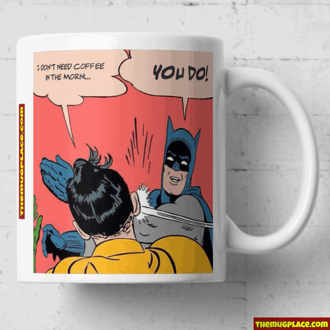 Batman smacking robin mug