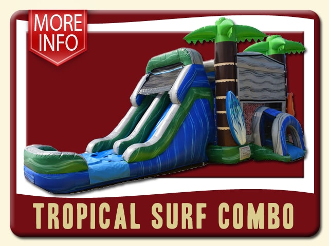 Tropical Surf Island inflatable Combo Rent - Bounce house, Slide, 3d surf bords & Palm trees