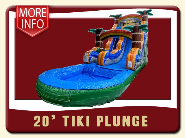20ft Tiki Plunge Water Slide pool rental - Yellow-Orange, blue & green w/ 3d palm trees