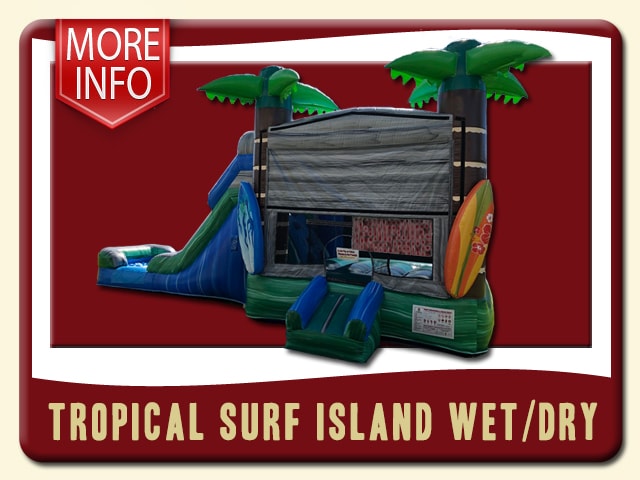 Tropical Surf Island inflatable Combo Rent Bounce house, Slide, 3d surf bords & Palm trees