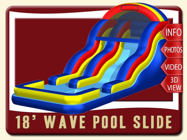 16' Wave Pool Water Slide Rental, Inflatable, Blue, Red, Yellow