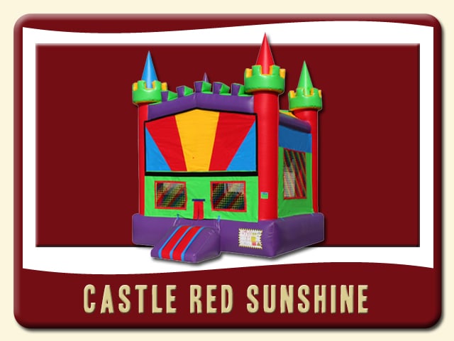 Castle Red Sunshine inflatable rental with Red, Blue, Yellow, Purple & Green
