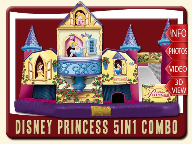 Disney Princess 5in1 Water Slide Bounce House Combo, Belle, Snow White, Cinderella, Sleeping Beauty
