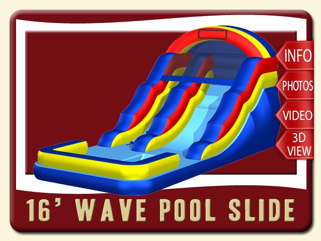 16' Wave Pool Water Slide Rental, Inflatable, Blue, Red, Yellow