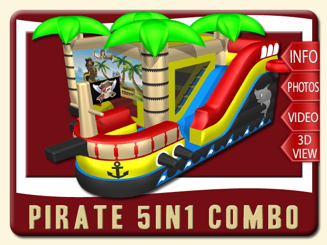 Pirate Ship 5in1 Inflatable Water Slide Bounce House Combo, Red, Black, Yellow