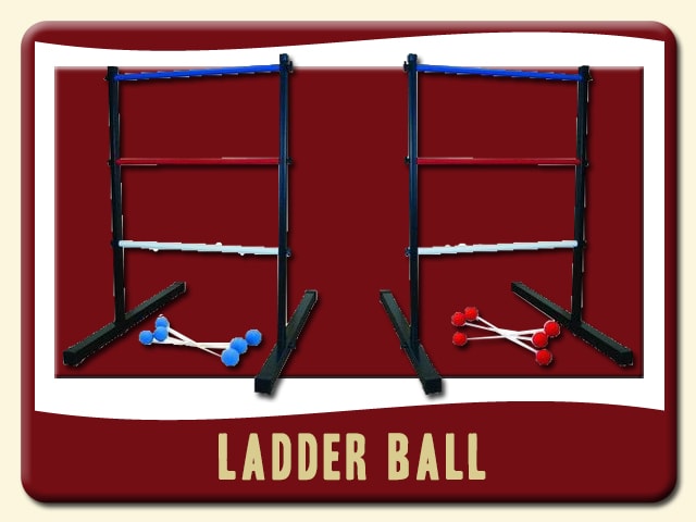 Ladder ball game rental - two ladder ball games goals - black, red, blue & green