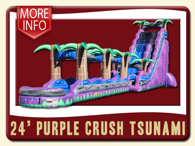 Bermuda Blast Double Lane Water Slide & Slip More Info - 30' Tall, Pool, Tropical Palm Tree, Purple, Green, Gray, Blue