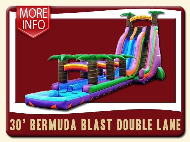 Bermuda Blast 30' Double Lane Water Slide & Slip 30 w/ pool More Info - Tropical Purple & Green