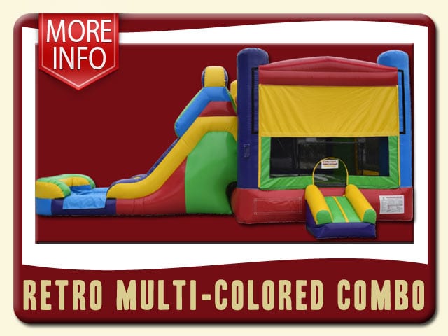 Retro multi-colored of red, green, yellow & blue. Water slide & a bounce house - More Info