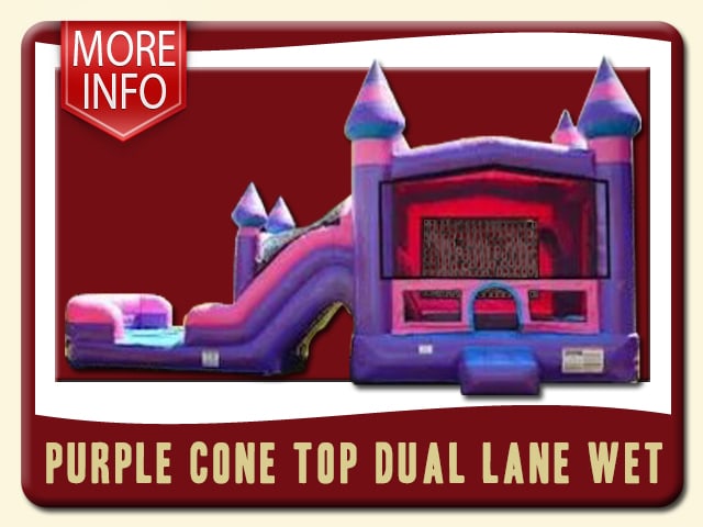 Purple Cone Top Dual Slide Combo inflatable moonwalk Rent- purple and pink colors, with more purple them pink